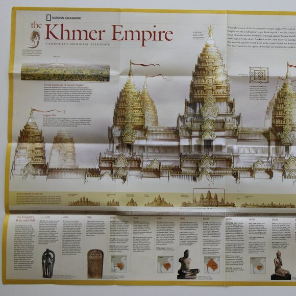 Vintage dual sided National Geographic "Map of Southeast Asia'/The Khmer Empire' - Picture 3 of 4